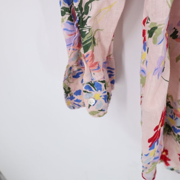 Polo Ralph Lauren Tunic Women's 10 linen Long Sleeve Top Floral Button Down - Picture 5 of 11